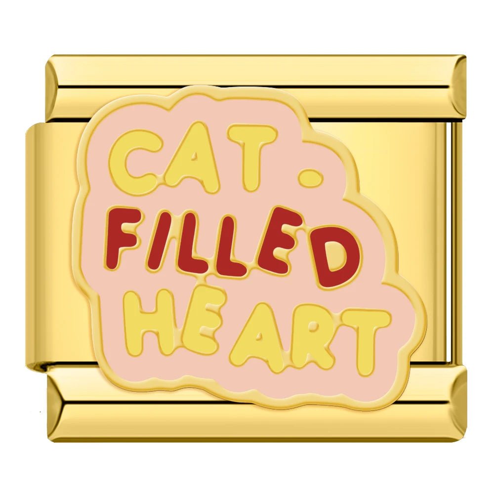 Charm Cat Filled Heart - Italian Charms
