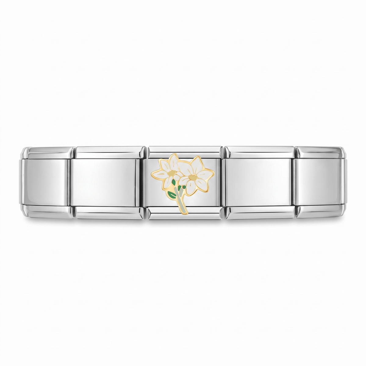 Reverso del Charm Flores (Lirios) de acero inoxidable