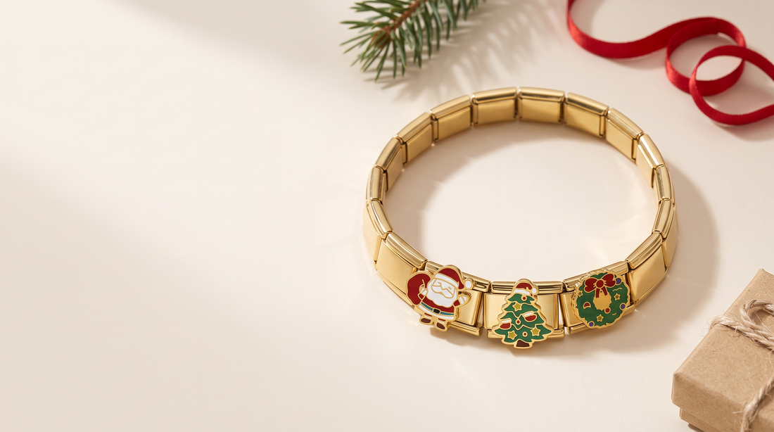 Pulsera italiana dorada con charms de Navidad