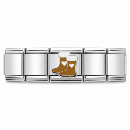 Charm Botas de Invierno (Corazones) en pulsera italiana de eslabones