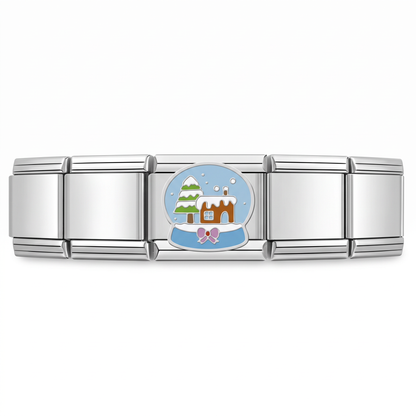 Charm Globo de Nieve (Casita) en pulsera italiana de eslabones