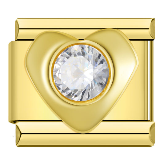 Charm Corazón Dorado con Brillo - Italian Charms
