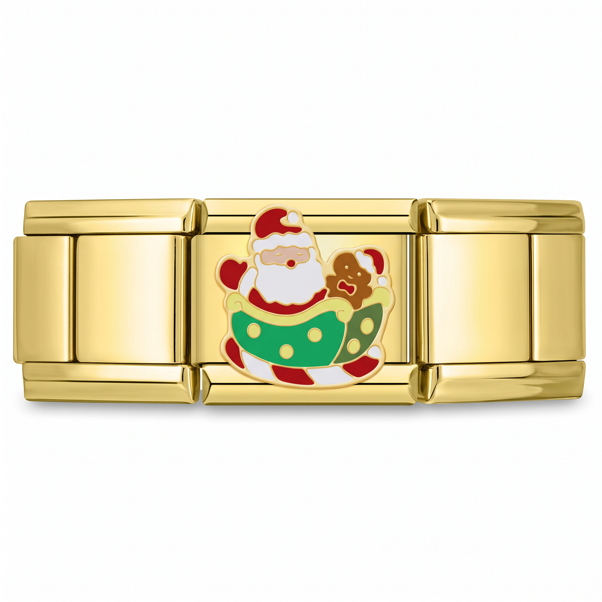 Charm Santa Claus con Costal Verde en pulsera italiana de eslabones