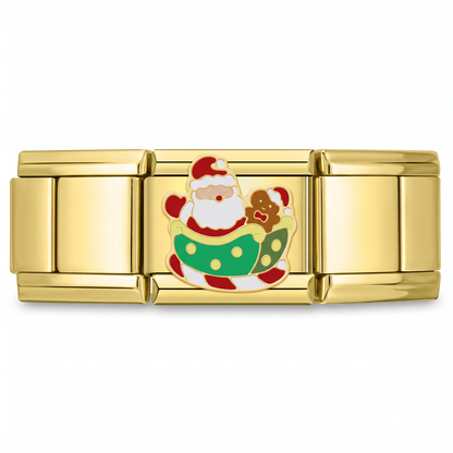 Charm Santa Claus con Costal Verde en pulsera italiana de eslabones