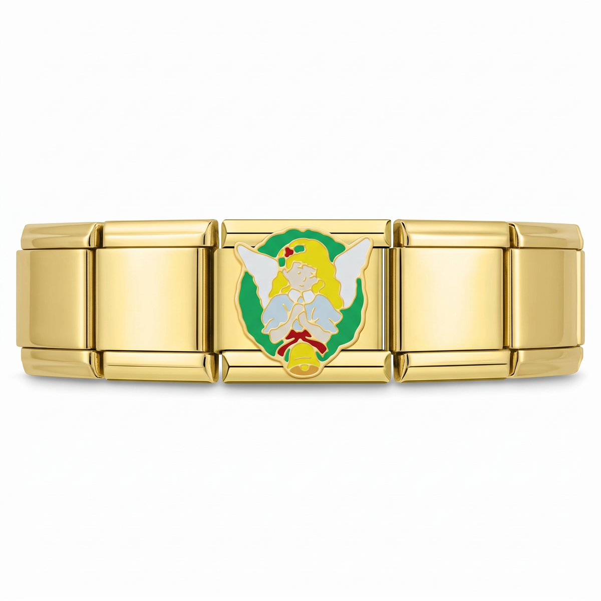 Charm Ángel con Corona Navideña en pulsera italiana de eslabones