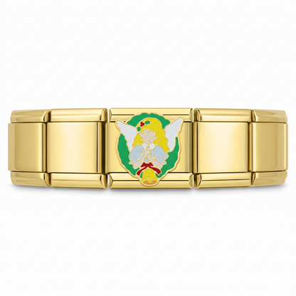 Charm Ángel con Corona Navideña en pulsera italiana de eslabones