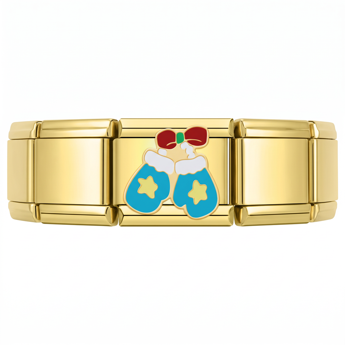 Charm Guantes Navideños (Estrellas) en pulsera italiana de eslabones