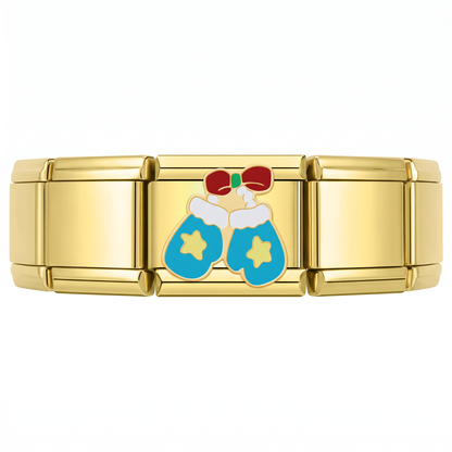 Charm Guantes Navideños (Estrellas) en pulsera italiana de eslabones