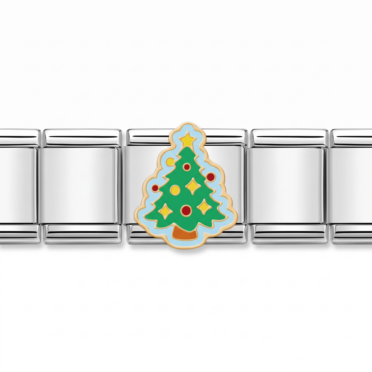 Charm Pinito de Navidad (Plateado) en pulsera italiana de eslabones