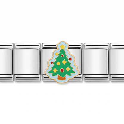 Charm Pinito de Navidad (Plateado) en pulsera italiana de eslabones