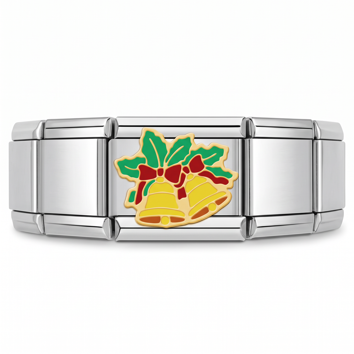Charm Campanas Navideñas (Plateado) en pulsera italiana de eslabones