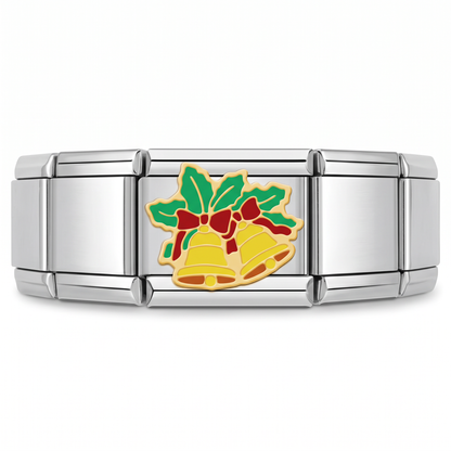 Charm Campanas Navideñas (Plateado) en pulsera italiana de eslabones