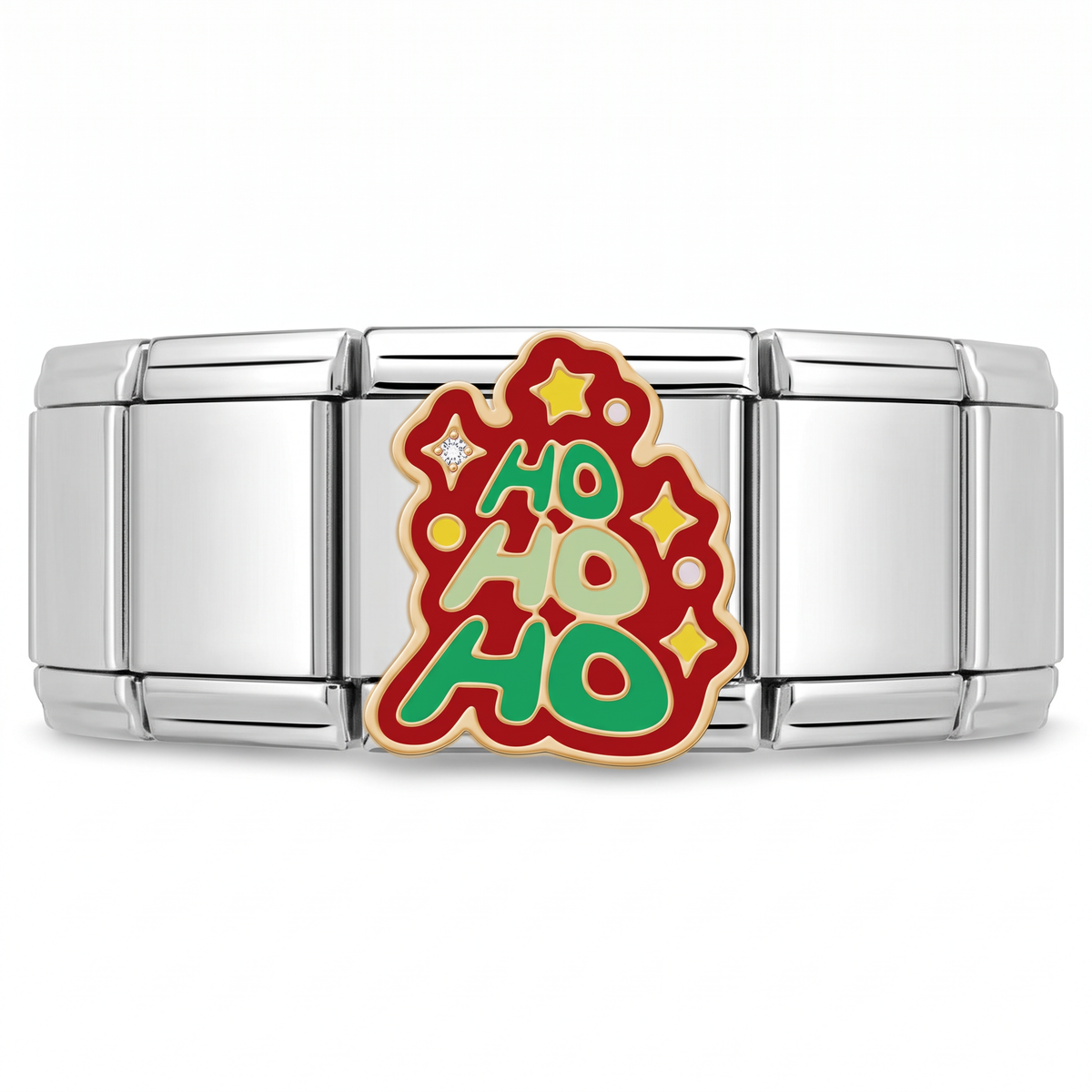 Charm Ho Ho Ho (Plateado) en pulsera italiana de eslabones
