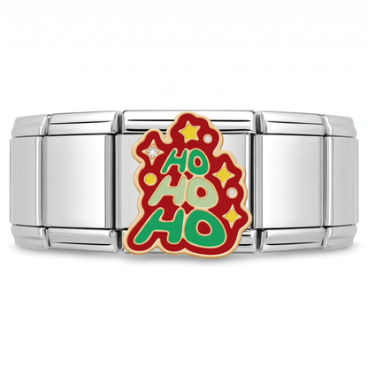 Charm Ho Ho Ho (Plateado) en pulsera italiana de eslabones