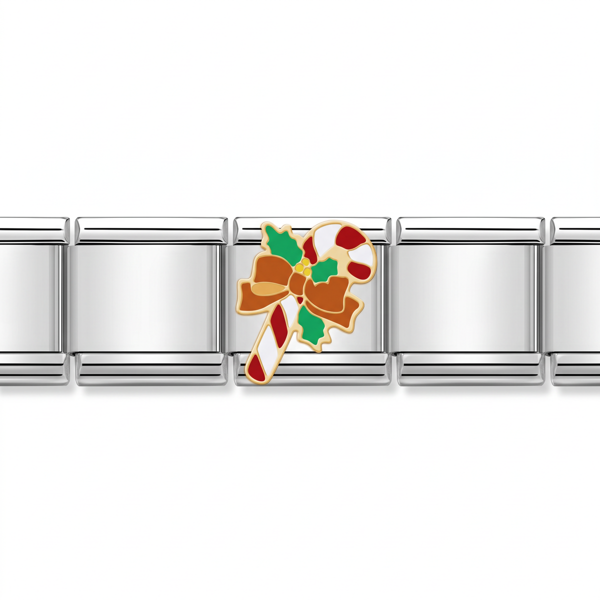 Charm Bastón de Caramelo con Moño en pulsera italiana de eslabones