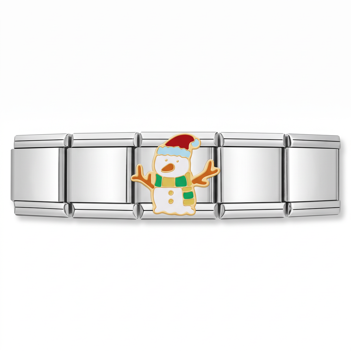 Charm Muñeco de Nieve (Plateado) en pulsera italiana de eslabones