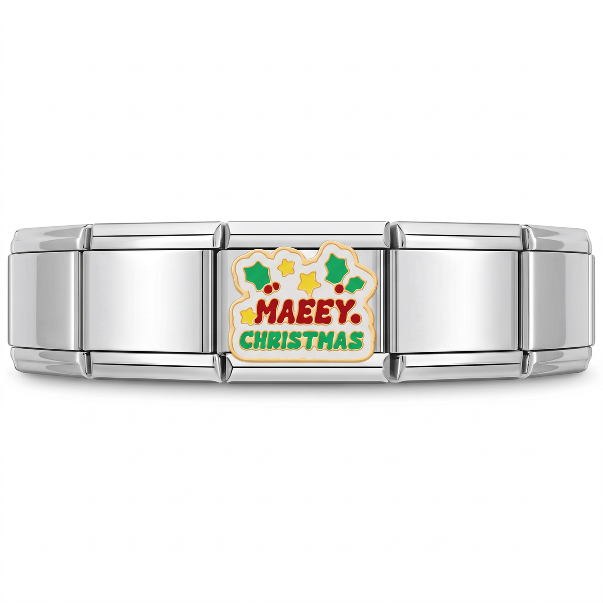 Charm Merry Christmas (Plateado) en pulsera italiana de eslabones