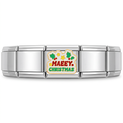 Charm Merry Christmas (Plateado) en pulsera italiana de eslabones