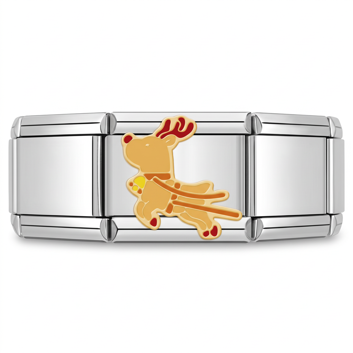 Charm Reno con Cascabel (Plateado) en pulsera italiana de eslabones