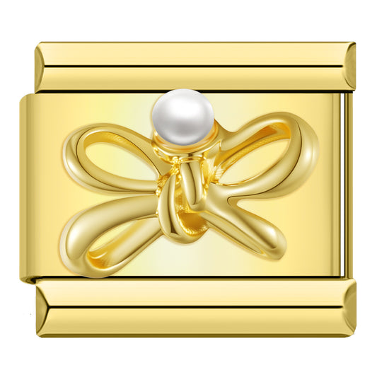 Charm Moño con Perla (Dorado) - Italian Charms
