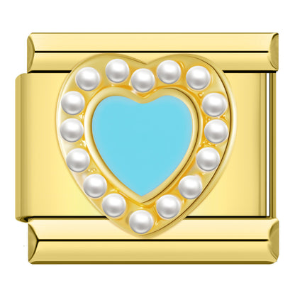 Charm Corazón Turquesa con Perlas - Italian Charms