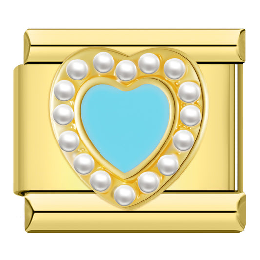 Charm Corazón Turquesa con Perlas - Italian Charms