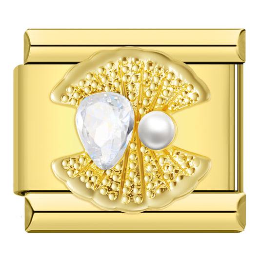 Charm Concha con Perla y Cristal - Italian Charms
