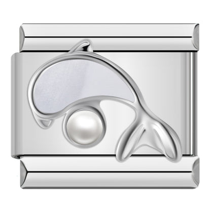 Charm Delfín Nácar con Perla (Plateado) - Italian Charms