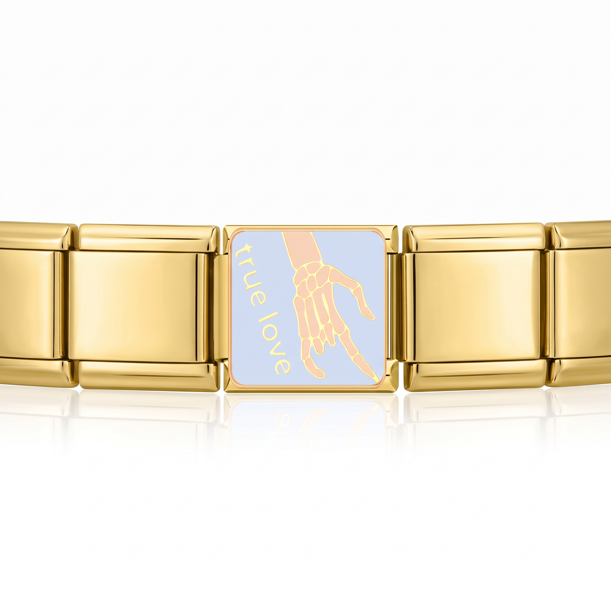 Charm True Love (Mano Esqueleto) en pulsera italiana de eslabones