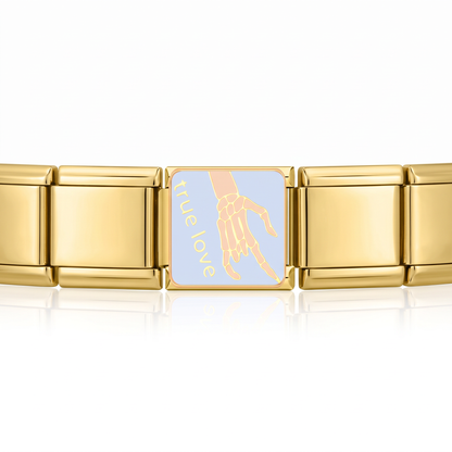 Charm True Love (Mano Esqueleto) en pulsera italiana de eslabones