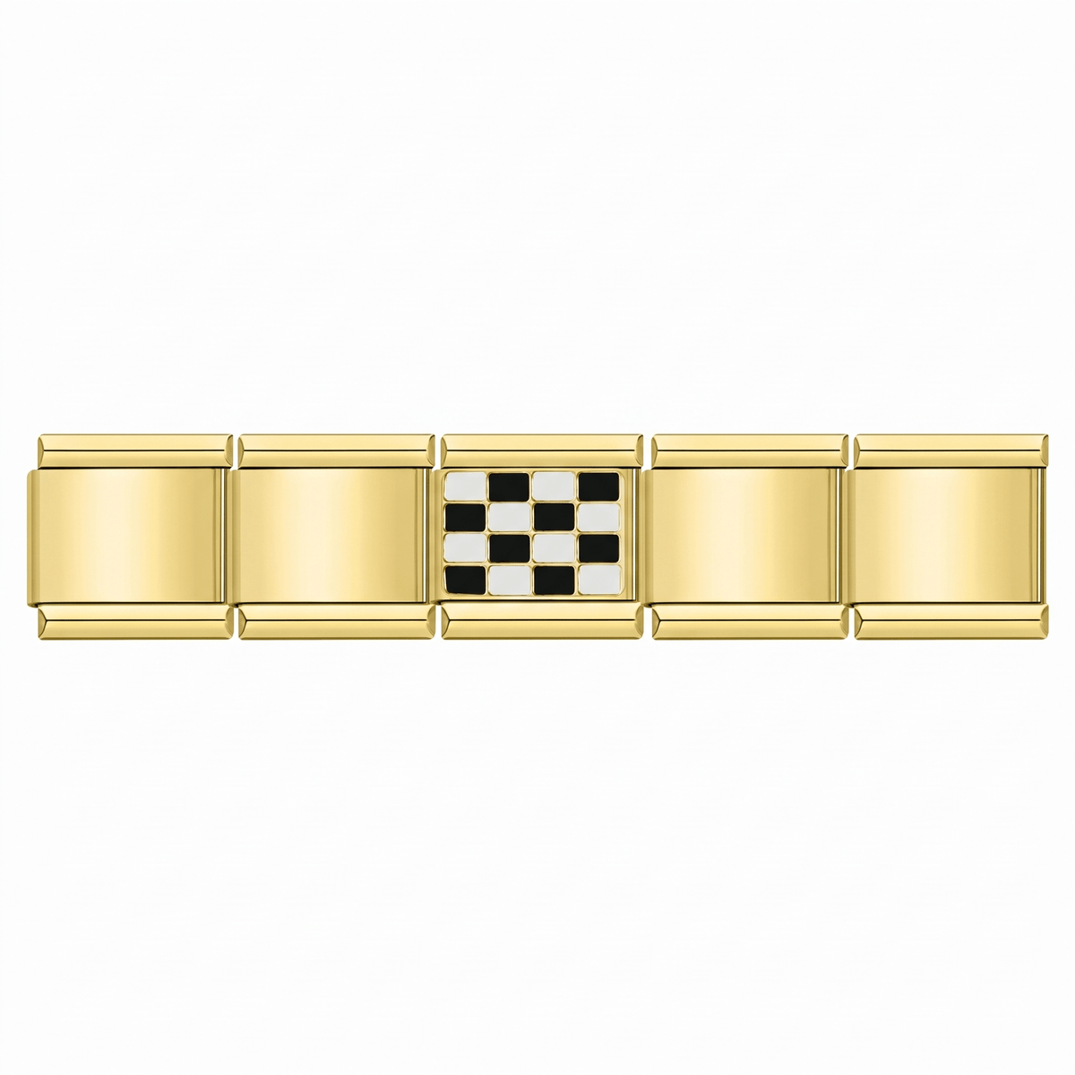 Charm Ajedrez / Bandera Formula 1 (Dorado) en pulsera italiana de eslabones
