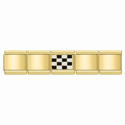 Charm Ajedrez / Bandera Formula 1 (Dorado) en pulsera italiana de eslabones