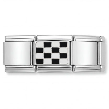 Charm Ajedrez / Bandera Formula 1 (Plateado) en pulsera italiana de eslabones