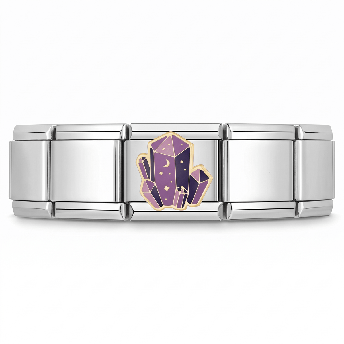 Charm Amatista Cósmica en pulsera italiana de eslabones