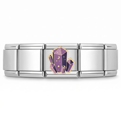 Charm Amatista Cósmica en pulsera italiana de eslabones
