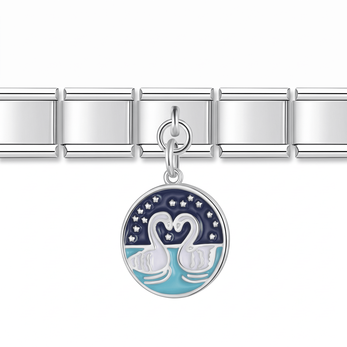 Charm Amor de Cisnes en pulsera italiana de eslabones