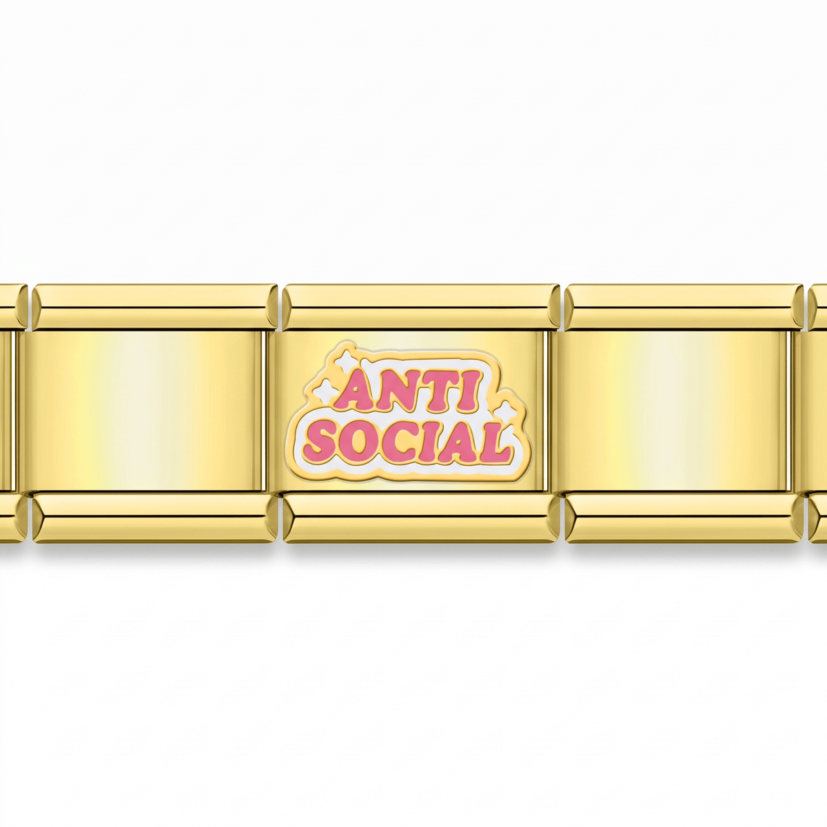 Charm Anti Social (Dorado) en pulsera italiana de eslabones