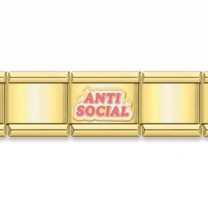 Charm Anti Social (Dorado) en pulsera italiana de eslabones