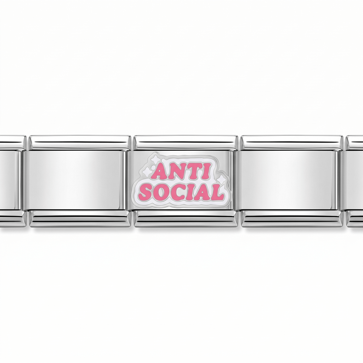 Charm anti social (Plateado) en pulsera italiana de eslabones