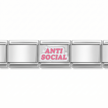 Charm anti social (Plateado) en pulsera italiana de eslabones