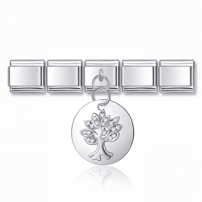 Charm Arbol de la Vida (Colgante, Plateado) en pulsera italiana de eslabones