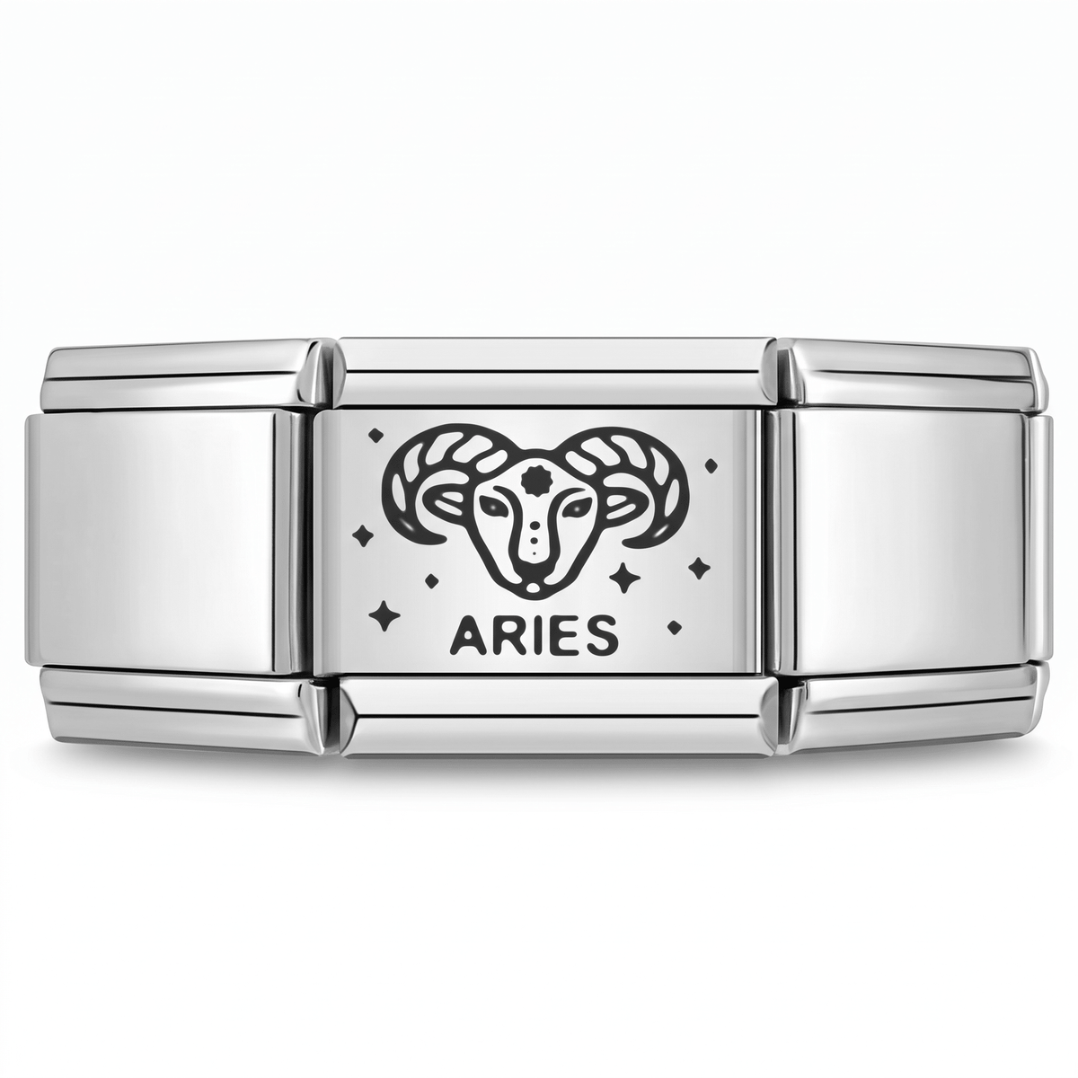 Charm Aries (Plateado) en pulsera italiana de eslabones