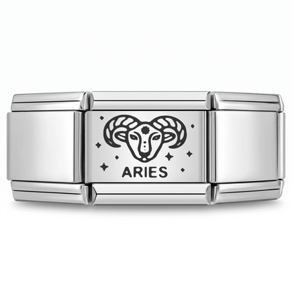 Charm Aries (Plateado) en pulsera italiana de eslabones
