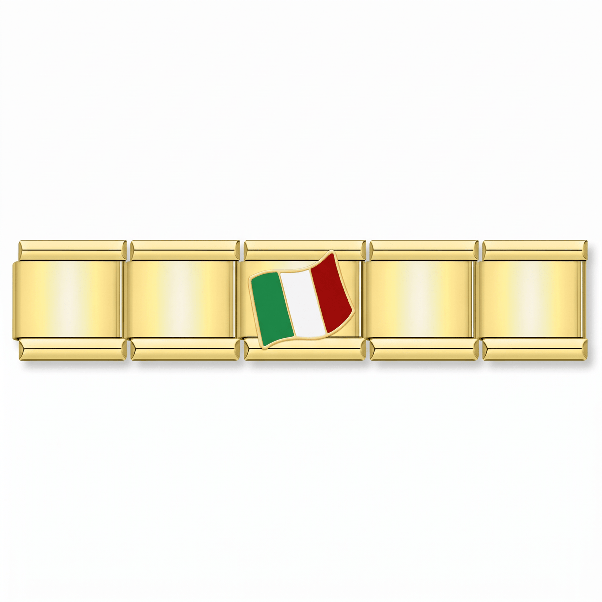 Charm Bandera de México (Dorado) en pulsera italiana de eslabones