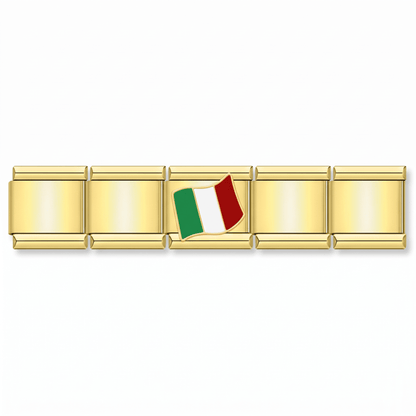 Charm Bandera de México (Dorado) en pulsera italiana de eslabones