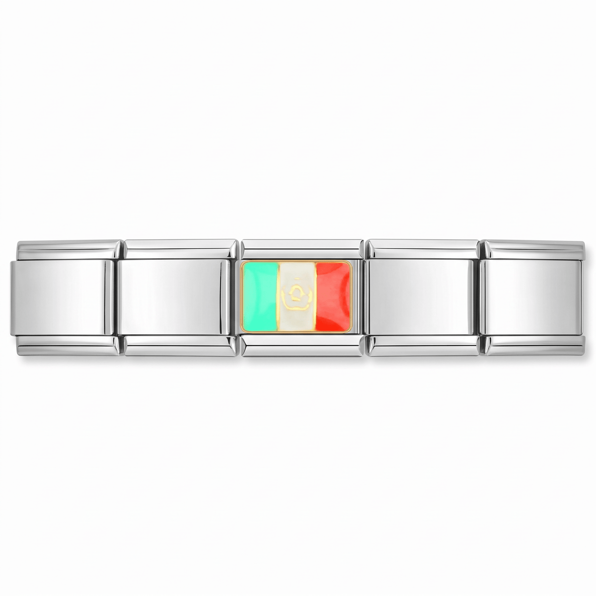 Charm Bandera de México (Plateado) en pulsera italiana de eslabones