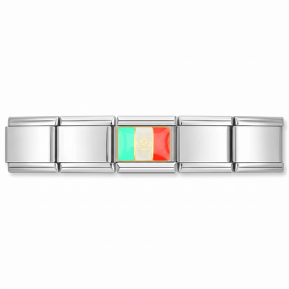 Charm Bandera de México (Plateado) en pulsera italiana de eslabones