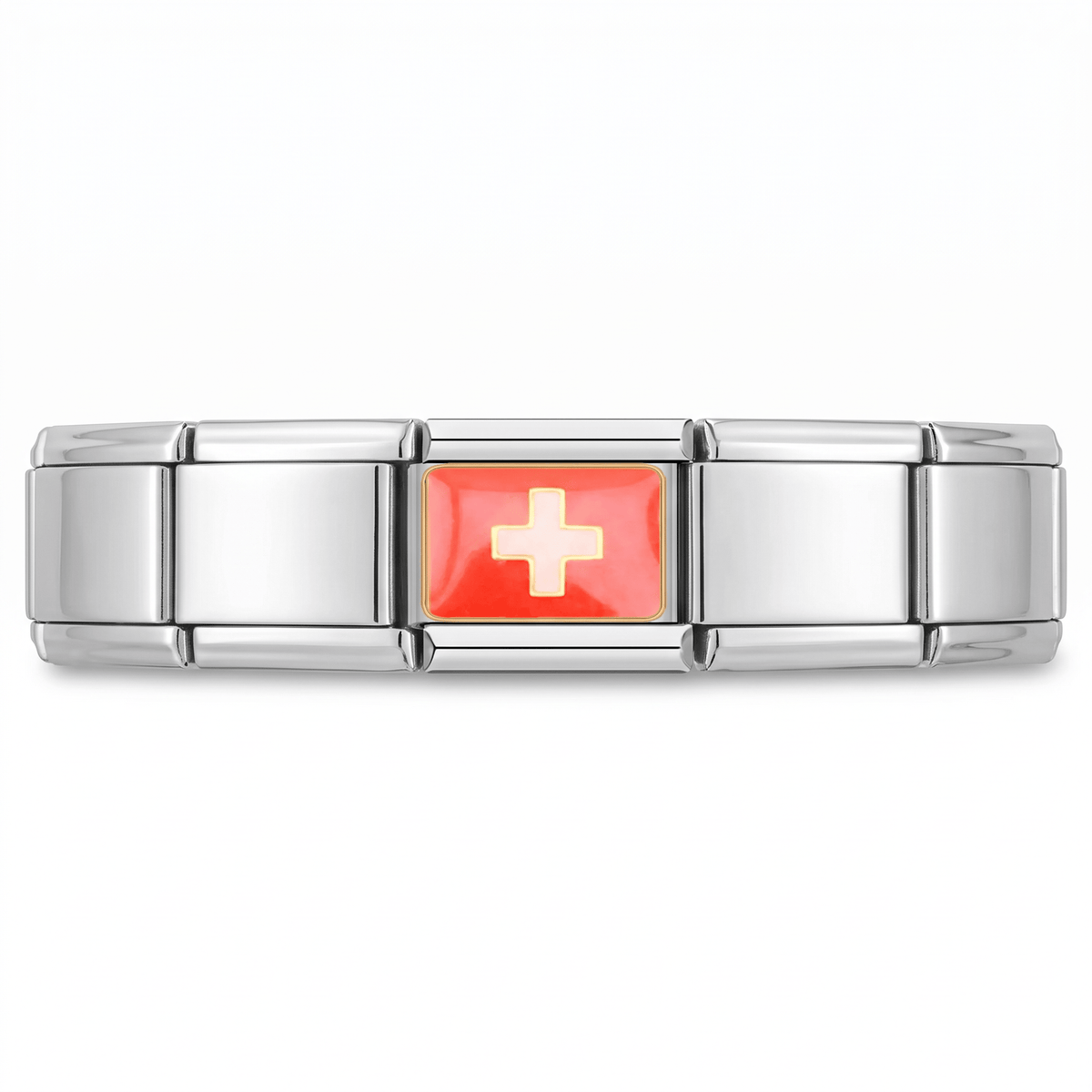 Charm Bandera de Suiza en pulsera italiana de eslabones