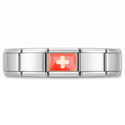 Charm Bandera de Suiza en pulsera italiana de eslabones