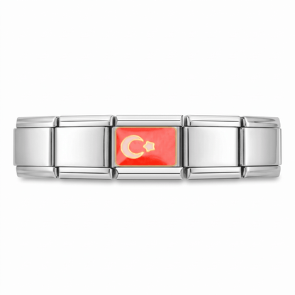 Charm Bandera de Turquía en pulsera italiana de eslabones
